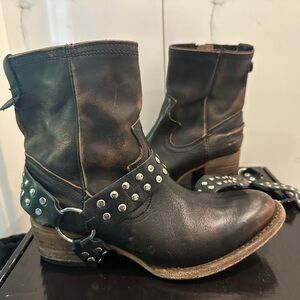 Freebird Studded Black Leather Ankle Boots